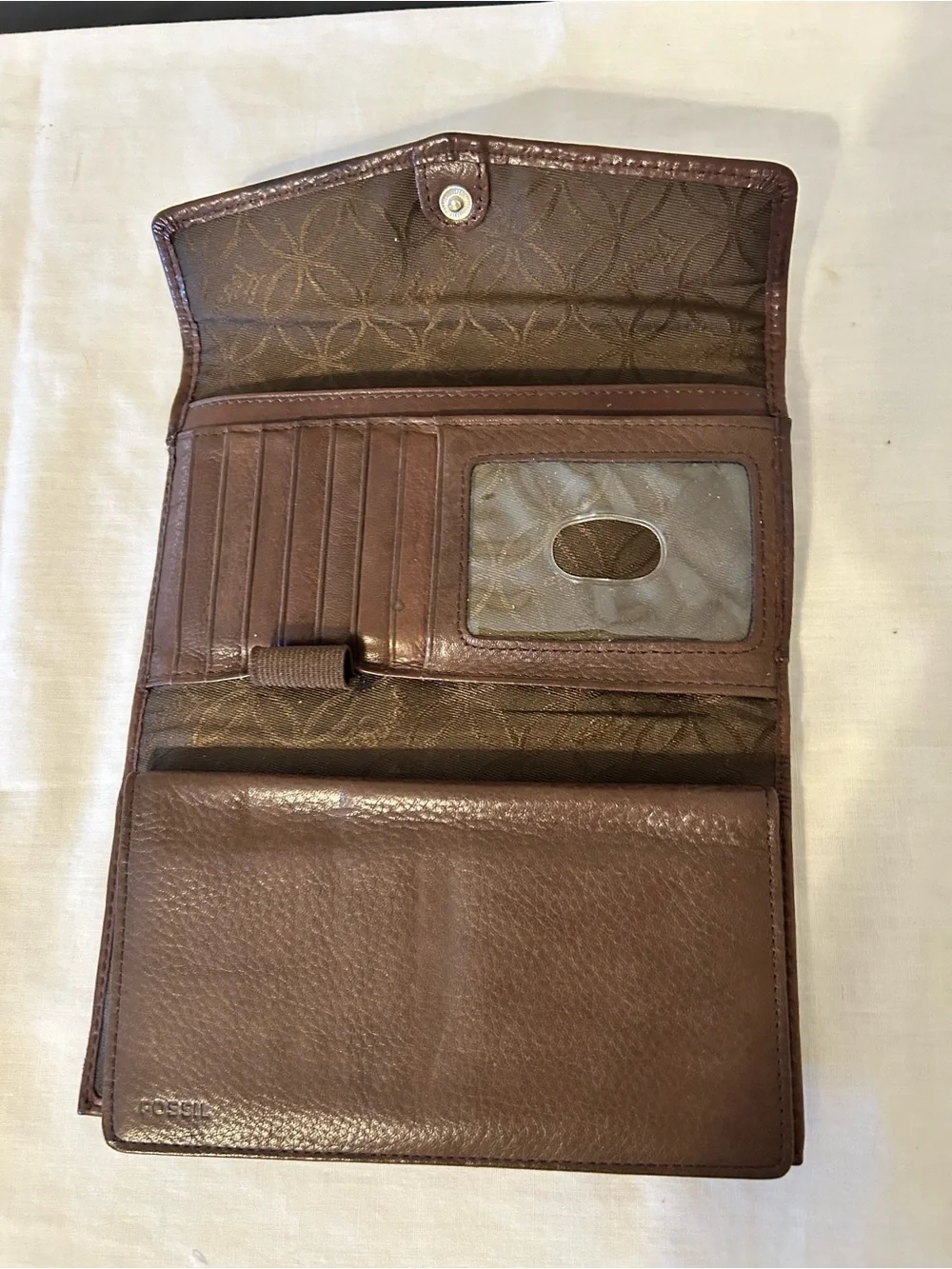 Vintage Fossil Brown Pebbled Leather Envelope Organizer Checkbook Wallet